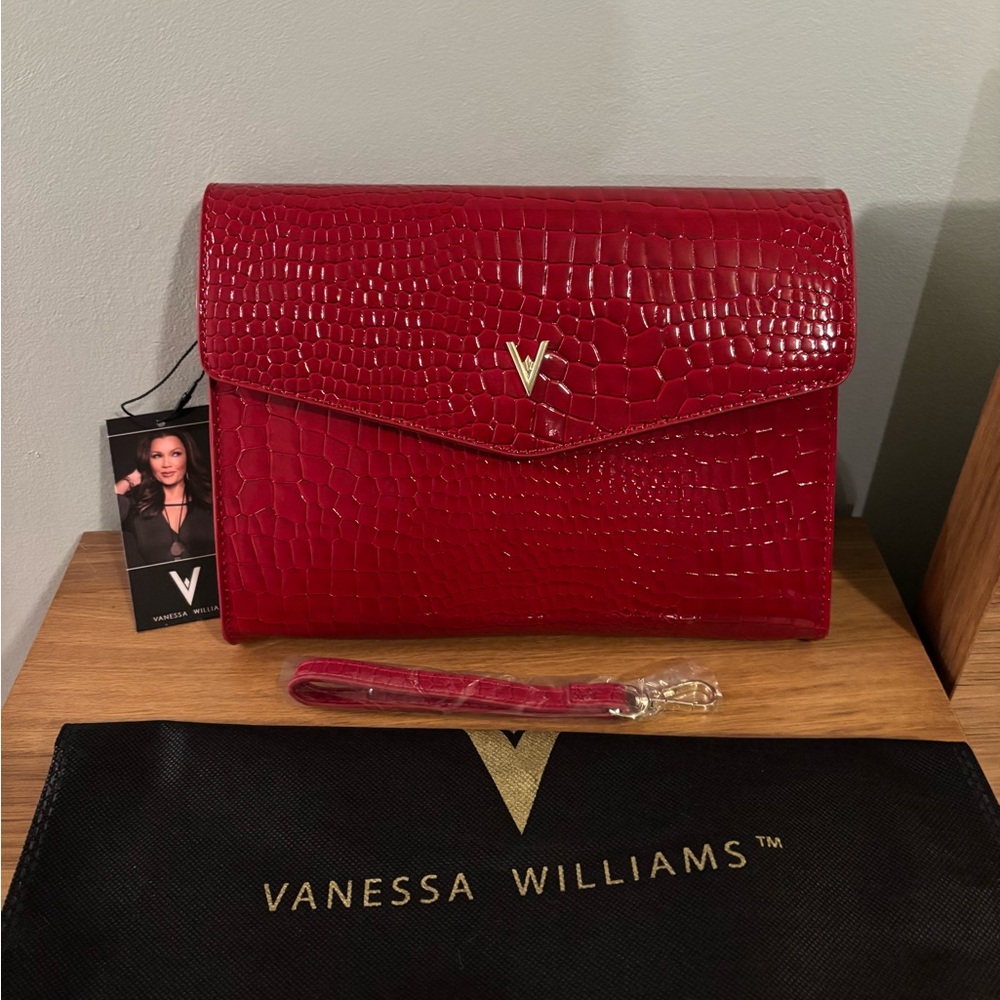 Vanessa Williams vibrant red faux crocodile embossed clutch purse NWT - Picture 9 of 12